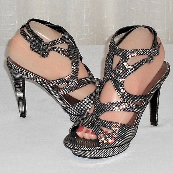 Sarah Jayne Shoes - Sarah Jayne Iridescent Glitter Strappy Heels 8 M